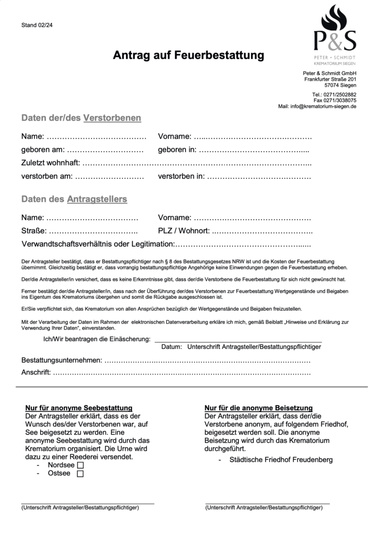 Antrag Feuerbestattung